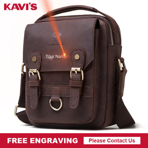 KAVIS-Bolso de Bolsas de mensajero de cuero genuino de piel de vaca para hombre, bolsa de viaje de marca, bolso de hombro tipo bandolera con tu nombre ► Foto 1/6