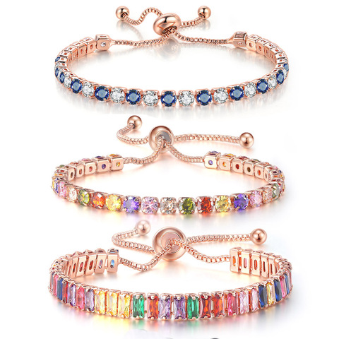 Pulsera Multicolor de circonia ajustable para mujer, joyería de Color de piedra, boda, Navidad, joyería de moda DZH043 ► Foto 1/6