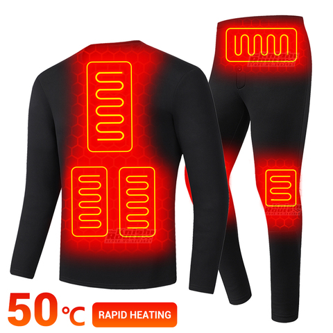 Ropa interior calentada para invierno para hombre y mujer, chaqueta térmica de lana con batería USB, pantalones estilo motero, traje eléctrico ► Foto 1/6