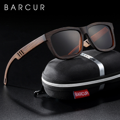 BARCUR cuadrado gafas de sol de bambú mujer marrón gafas de sol de madera para hombres, gafas Vintage gafas de sol de lunette de soleil femme ► Foto 1/6