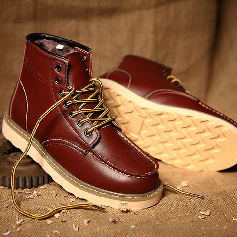 2022 rojo Retro Botas De invierno Botas De cuero De los hombres Botas De piel cálido y cómodo De estilo británico De gran tamaño 46 Botas para Hombre Botas De Hombre ► Foto 1/6