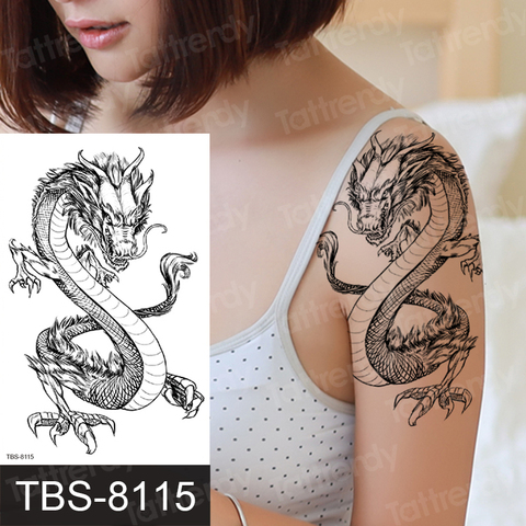 Tatuaje de Fénix temporal para mujeres y niñas, tatuajes de animales de dragón y gatos, tatuaje para brazo hombro, manga, espalda, arte corporal, transferencia de agua ► Foto 1/6