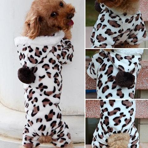 Ropa de Mascota de invierno cálido de leopardo, sudaderas con capucha, abrigo para perro, mono, pijama, prendas de vestir para mascotas ► Foto 1/6