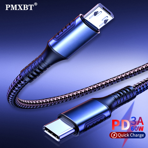 Cargador de USB tipo C a USB a Micro USB Cable para Samsung s7 s6 s5 Xiaomi Nota 6 Sony LG 60W de carga rápida Cable de datos Android Microusb ► Foto 1/6