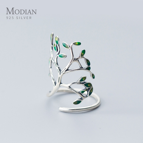 Modian Hyperbole-Anillo de dedo de planta para mujer, Plata de Ley 925 auténtica, rama de árbol, hojas, ajustable, joyería fina, novedad de 2022 ► Foto 1/5