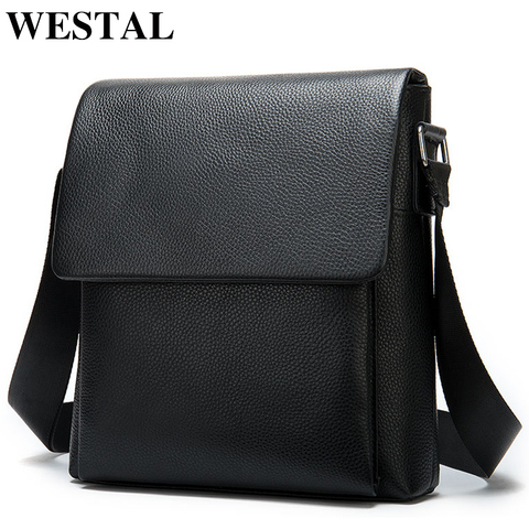 WESTAL-Bolso de hombro de piel auténtica para hombre, bandolera con cremallera, cubierta grande, bolsos cruzados para hombre, color negro, 883 ► Foto 1/6