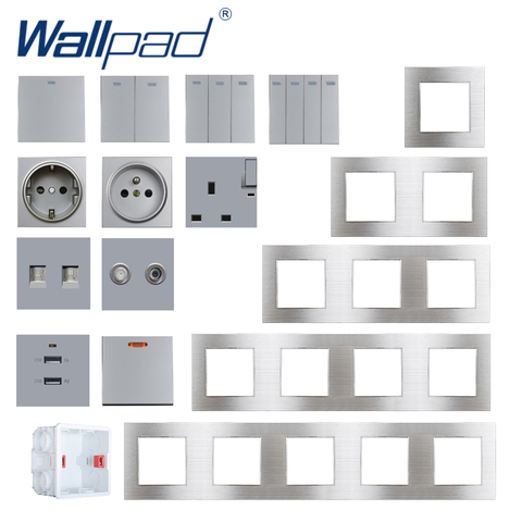 Interruptor de plata para pared, pulsador para enchufe de pared con función de interruptor USB, tecla plateada, bricolaje, serie S6, 55x55mm ► Foto 1/6