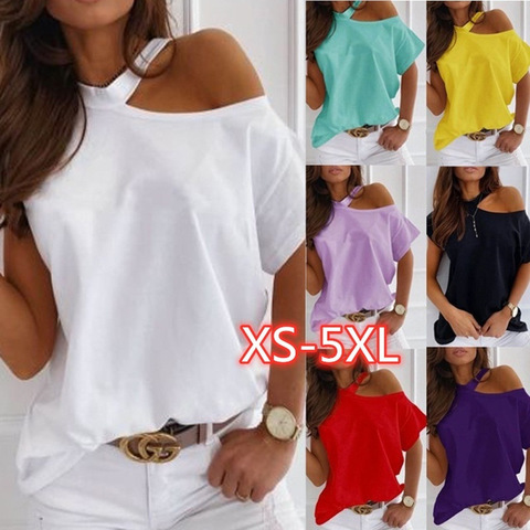 Camisetas sexys para mujer, Tops blancos a la moda, ahuecadas camisetas negras de manga corta, camisetas informales de calle con hombros descubiertos de talla grande ► Foto 1/6