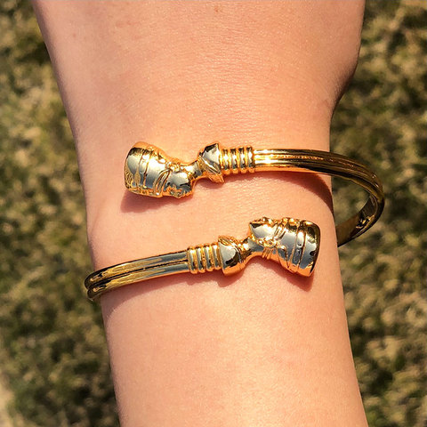 Pulsera de la reina egipcia Nefertiti para mujer, brazalete dorado africano, brazaletes Vintage de acero inoxidable, regalos de joyería ajustables ► Foto 1/6