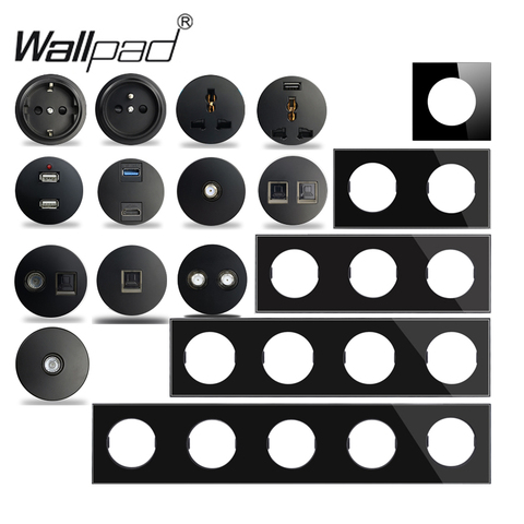 Wallpad L6-interruptor de luz de pared de cristal negro, enchufe europeo francés, Cargador USB RJ45 CAT6 HDMI, módulos de Audio compatibles DIY ► Foto 1/6