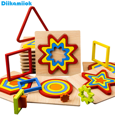 Bebé caliente geometría juguetes cognitivos guardería Montessori educación temprana juguete niños 3D rompecabezas de Madera Juguetes de aprendizaje para los niños ► Foto 1/6