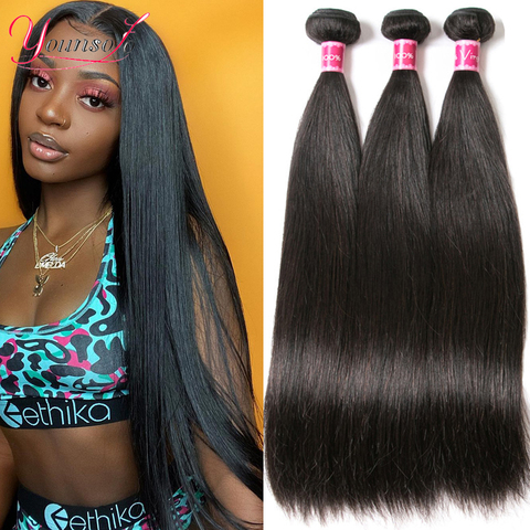 Extensiones de cabello humano liso brasileño, 1/3/4 Uds., extensiones de cabello Natural/negro azabache, extensiones de cabello humano Younsolo ► Foto 1/6