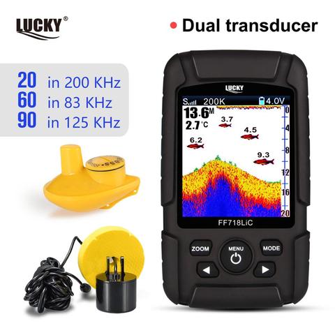 LUCKY FF718LiCD-Monitor localizador de peces portátil, 2 en 1, 200KHz/83KHz, frecuencia de Sonar doble, profundidad de detección de 328ft/100m, sonido eco ► Foto 1/6