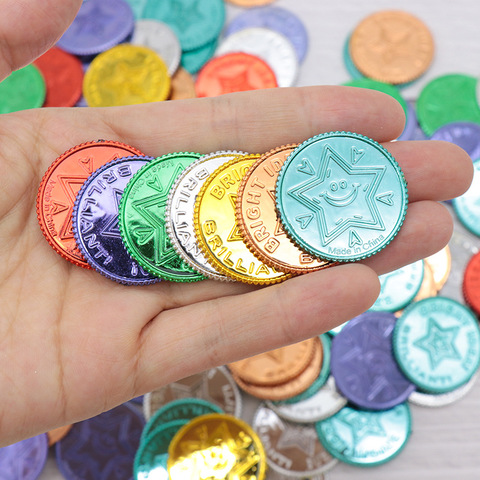 100 Uds. Evento de Navidad juego tesoro moneda de oro pirata siete colores moneda de la suerte deseo plástico oro accesorios de monedas para boda fiesta Deco ► Foto 1/6