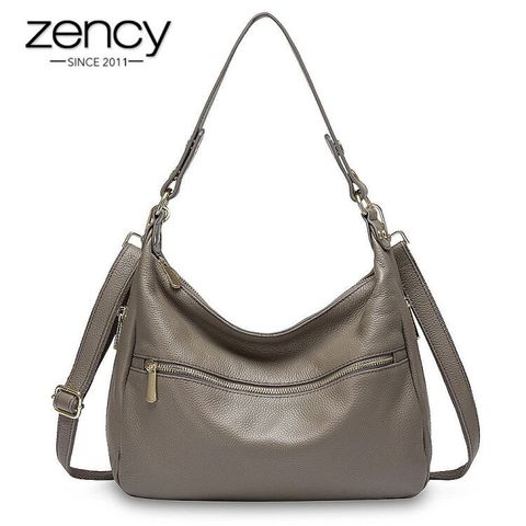 Zency-Bolso de hombro de lujo de piel auténtica para mujer, bandolera de 100%, de gran capacidad, color negro y gris ► Foto 1/6