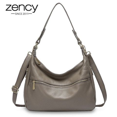 Zency-Bolso de hombro de lujo de piel auténtica para mujer, bandolera de 100%, de gran capacidad, color negro y gris ► Foto 1/6