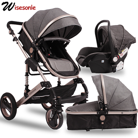 Wisesonle-cochecito de bebé de doble cara, asiento de coche 3 en 1, plegable, neumáticos grandes, ligero y fácil de operar ► Foto 1/5