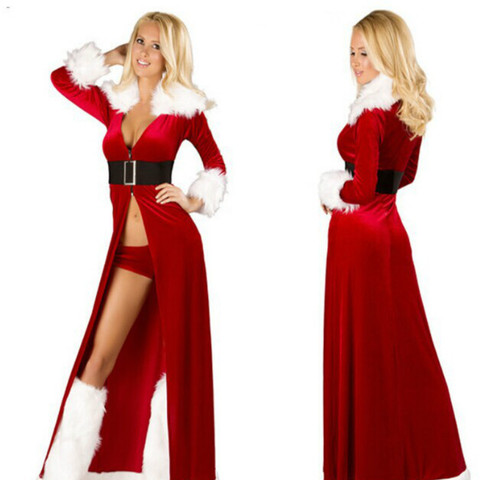 Traje de Navidad Sexy mujeres dividir Cosplay Blanco polar de terciopelo chales profundo brillante leotardo doncella de nieve traje de vestido ► Foto 1/5