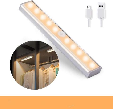 10 LED inalámbrico USB recargable Sensor de movimiento gabinete luz debajo del mostrador luz para armario Barra de luz nocturna magnética Stick-on ► Foto 1/6