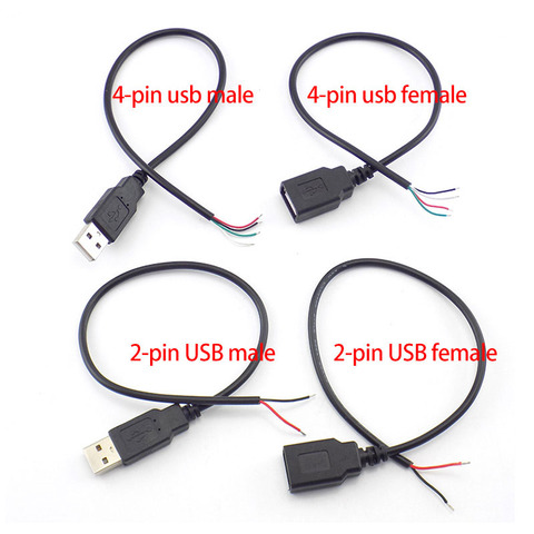 0,3 m/1 m/2 m 2 Pin USB 2,0 una hembra macho de 4 pines de cable Jack de carga cable de alimentación de carga Cable de extensión conector DIY 5V ventiladores línea ► Foto 1/1