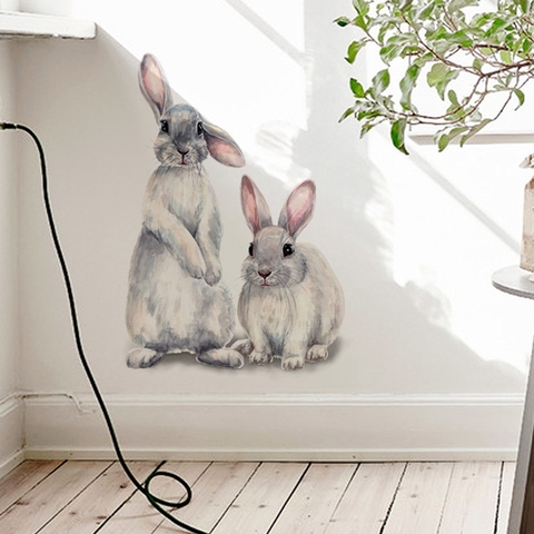 Pegatina 3D de conejos para pared, pegatinas decorativas de animales y conejos, decoración para el hogar, pintura Mural para habitación de niños ► Foto 1/6