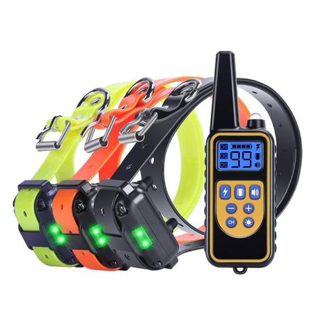 Collar de entrenamiento para perros, accesorio con descarga eléctrica, control remoto y vibración para adiestramiento de animales, dispositivo recargable resistente a la lluvia con pantalla LCD azul, para 3 mascotas ► Foto 1/6