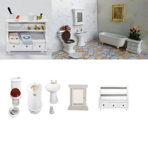 Dollhouse-cepillo de baño para baño, caja de espejo con soporte, juego de gabinete para escala 1/12 ► Foto 1/6