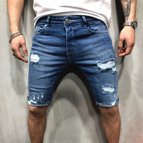 Pantalones cortos Retro de mezclilla para hombre, pantalón vaquero Chino, superelástico, ajustados, para verano ► Foto 1/6