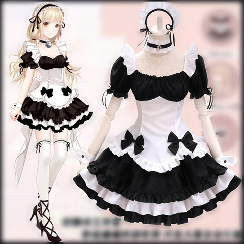 Trajes de doncella negros de Anime, falda de mucama con lazo francés para niñas y mujeres, disfraz de Cosplay de amina para camarera, disfraces de fiesta ► Foto 1/5