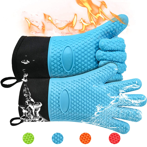 Guantes de cocina de doble capa resistentes al calor, manoplas flexibles de silicona y algodón para horno microondas ► Foto 1/6