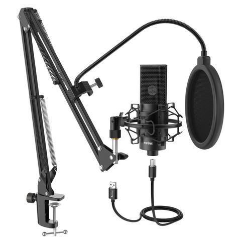 Fifine-usb micrófono condensador PC, micrófono ajustable con brazo y soporte de amortiguación para grabación de estudio, YouTube, canciones y voz ► Foto 1/6
