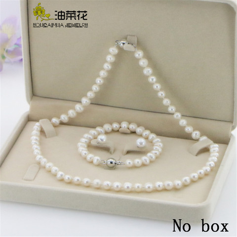 Nueva moda Niña 6-7MM blanco real natural perla collar pulsera joyería pendiente boda conjunto de cuentas para hacer joyas Gif Mujer ► Foto 1/6