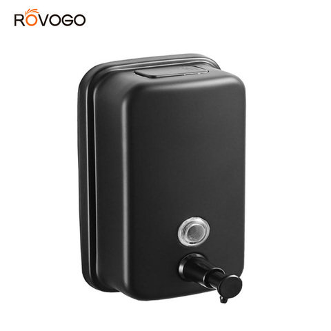 ROVOGO 500/800/1000Ml dispensador de jabón negro/Espejo montado en la pared, dispensador de baño de acero inoxidable para Hotel en casa ► Foto 1/6