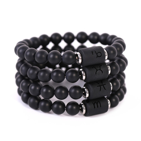 Amorcome 12 signo del zodiaco negro pulsera de Chakra cáncer, Leo, Virgo, Libra amuleto de pierda Natural pulseras de regalo de cumpleaños ► Foto 1/6