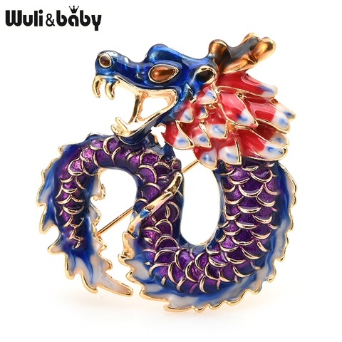 Wuli & baby-broches de dragón esmaltados para hombre y mujer, 2 colores, Purple, Red Dragon Animal, broche informal para fiesta, regalos ► Foto 1/4