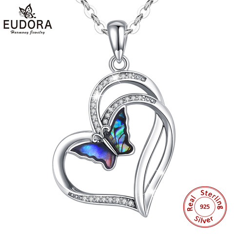 Eudora, Plata de Ley 925 auténtica, colgante de mariposa volante azul, collar de madre de perla, joyería fina para mujeres, regalo elegante D603 ► Foto 1/6