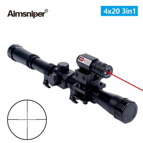 Mira óptica de Rifle de caza 3 en 1, visor Láser de punto rojo, ballesta táctica, montura de riel de 11mm para Airsoft 22 Caliber, 4x20 ► Foto 1/6