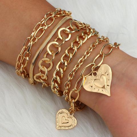 Flashbuy-Pulseras con abalorios de Color dorado para mujer, brazaletes con cadena gruesa de monedas de Metal geométrico para mujer, joyería para parejas ► Foto 1/6