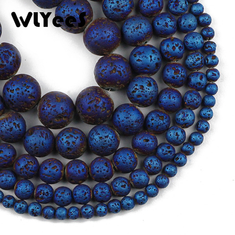 WLYeeS ronda azul plateado piedra de Lava perlas 4mm 6mm 8mm 10mm Natural volcánico roca suelta perlas para fabricación de joyería DIY collar de pulsera ► Foto 1/5