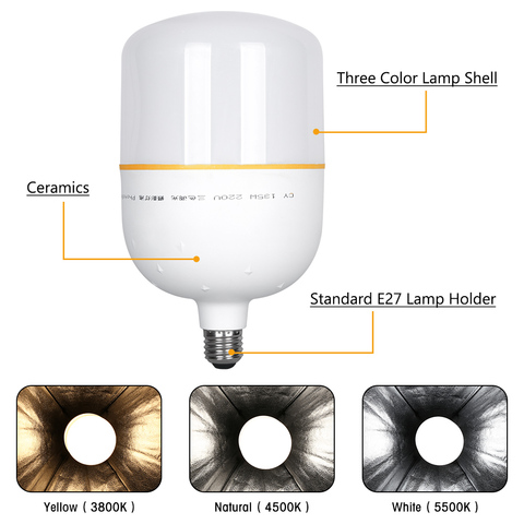 Bombillas LED de temperatura de 2 colores para fotografía, Base para estudio de vídeo y fotografía, alto brillo, 135 vatios, E27 ► Foto 1/6