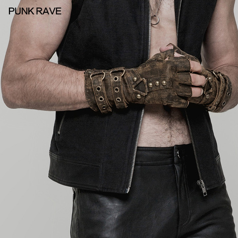 PUNK RVR Steampunk hombres remaches guantes sin dedos inelástico PU estilo militar motocicleta un par militar gótico Dieselpunk guante ► Foto 1/6