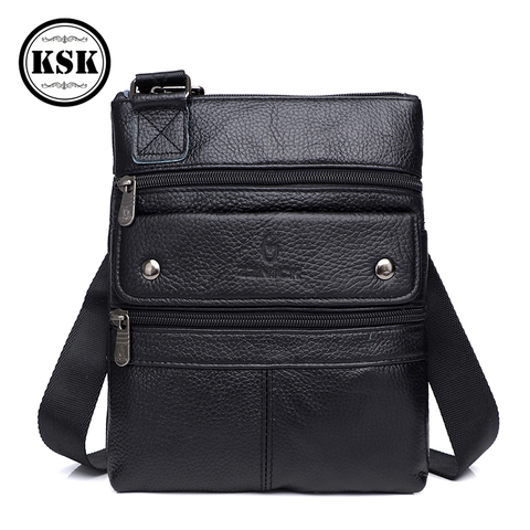 Bolso bandolera de piel auténtica para hombre, bandoleras de piel Vintage 2022, bolso para hombre KSK ► Foto 1/6