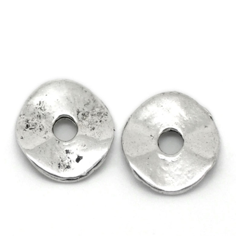 DoreenBeads-Cuentas espaciadoras onduladas de Aleación a base de Zinc, disco de Color plata antigua, joyería DIY de 9mm de diámetro, agujero: aproximadamente 2mm, 200 Uds. ► Foto 1/3