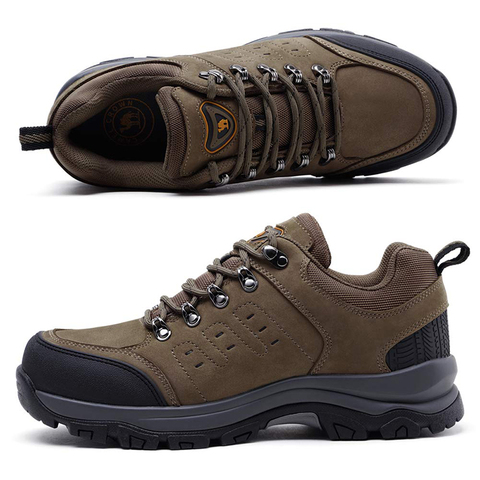 Zapatos de cuero para hombre para senderismo al aire libre, impermeable, de color CAMEL, para entrenamiento de montaña, Trekking ► Foto 1/6