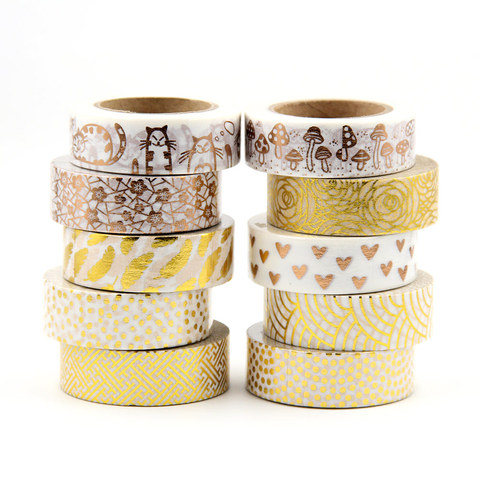 1 Uds. Cinta de papel de aluminio dorado de alta calidad 10m punto, tira, piña, corazón Navidad decorativo washi tape Gold washi tape ► Foto 1/6