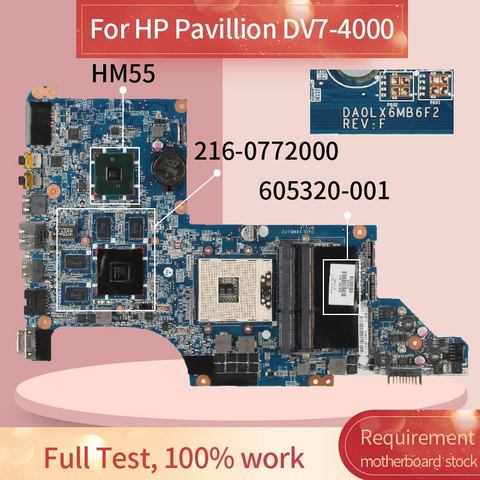 605320-001 605320-501 placa base para portátil HP pabellón DV7 DV7T DV7-4000 HD5650M 1GB I7 placa madre del cuaderno DA0LX6MB6F2 HM55 ► Foto 1/6