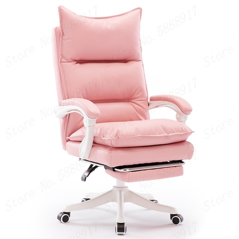 Silla de oficina de cuero PU con reposapiés reclinable, sillón de algodón giratorio para juegos, color rosa, suave, nueva ► Foto 1/5