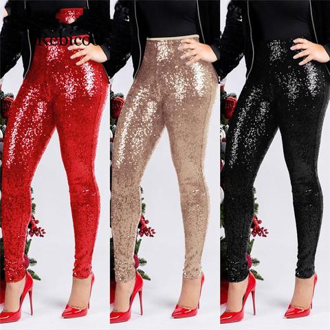 Pantalones ajustados con lentejuelas brillantes para mujer, pantalón Sexy, de realce, de cintura alta, negro, para discoteca, para invierno ► Foto 1/6