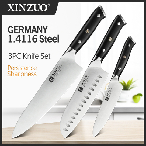 XINZUO 3 piezas Chef + Santoku + conjunto de cuchillos de cocina de utilidad Alemania 1,4116 de alto carbono Acero inoxidable nuevo súper afilado cuchillos de cocina ► Foto 1/6