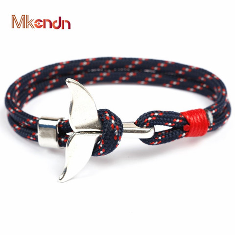 Pulseras de ancla de cola de ballena de moda MKENDN para hombres y mujeres dije cadena de supervivencia náutica Paracord pulsera hombre envolver ganchos de Metal ► Foto 1/6